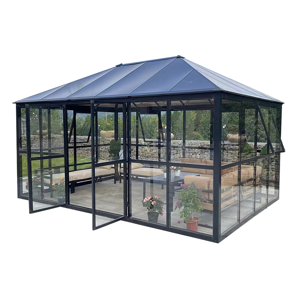 426.5x288x245cm Heavy Duty Polycarbonate Double Hinged Door Glass Greenhouse